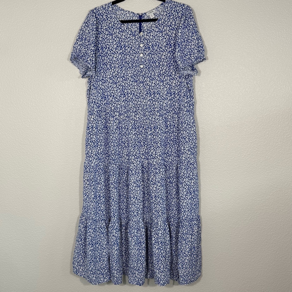 J. Crew Blue and White floral Patterned Maxi Dress flower xxl